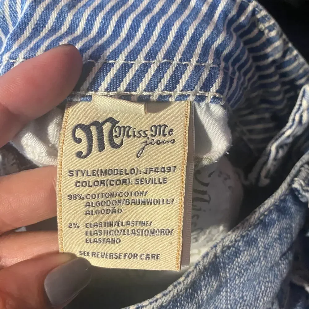 Miss Me Blue Seville Fringe Bermuda Stripe Detail Denim Jean Shorts Women Sz 27